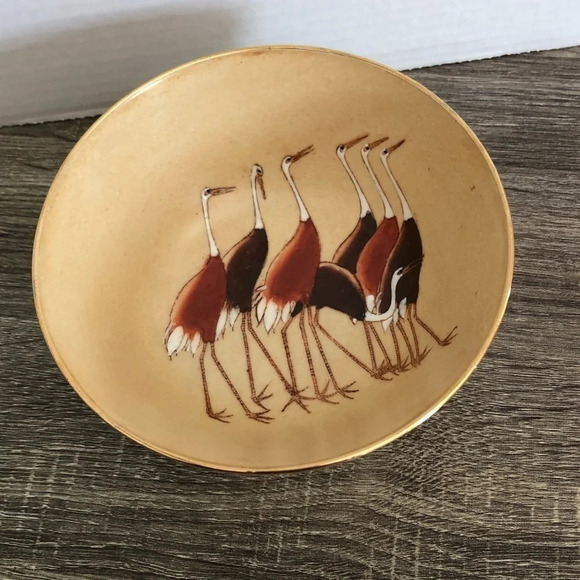 Vtg Hand Painted Crane Bowl - Picture 2 of 9